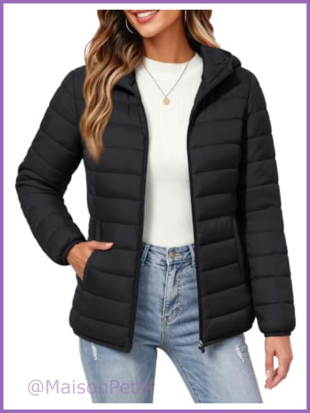 Packable Lightweight Quilted Puffer Jacket Hooded Water Resistant Coat